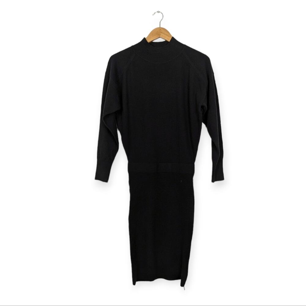 Stitchdrop Black Side Zip Long Sleeve Midi Sweater Dress Size S